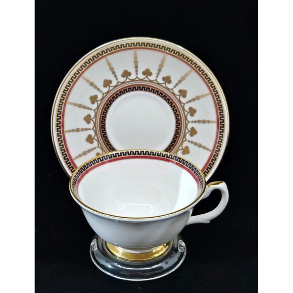 Buckingham Palace 1996 Teacup & Saucer Set Gold Trim Elegant Greek Key Pattern - Picture 1 of 10